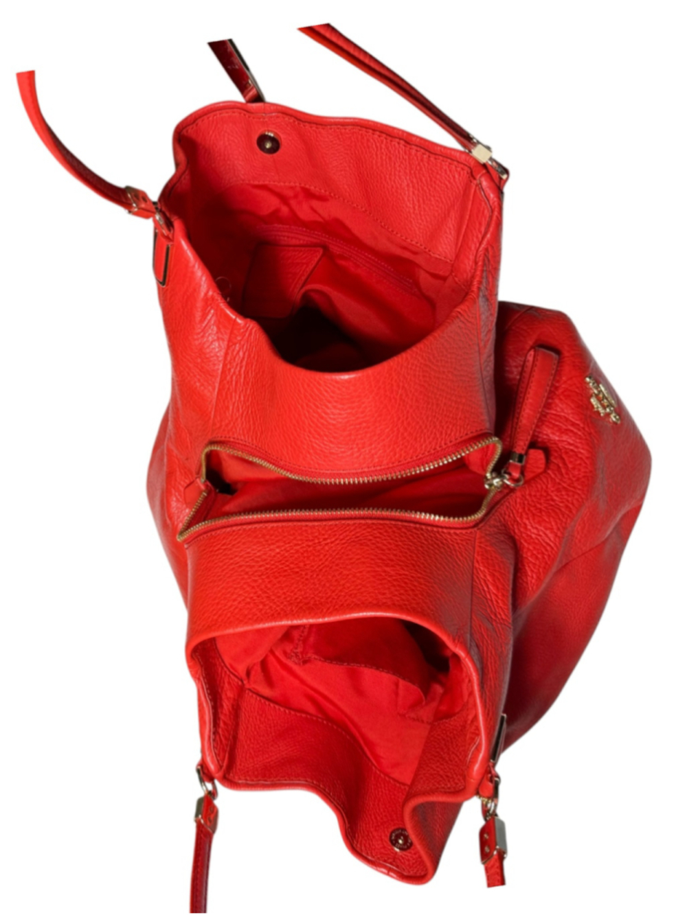 Women's Madison Coach Red Pebbled Leather Hobo - Picture 9 of 9